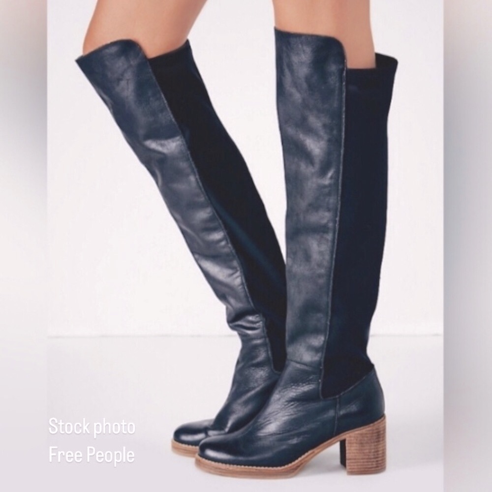 Free people Landry Tall Boots Over the knee Leather Pull on fitted - Picture 1 of 11